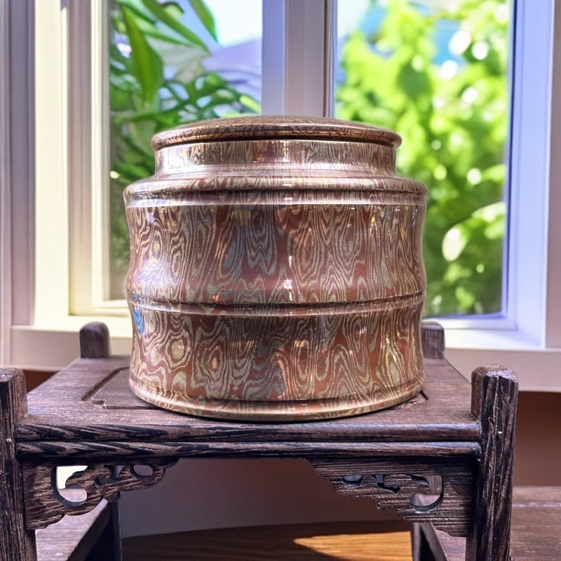 木纹金小型竹节茶叶罐纯铜迷你便携复古茶叶罐原色