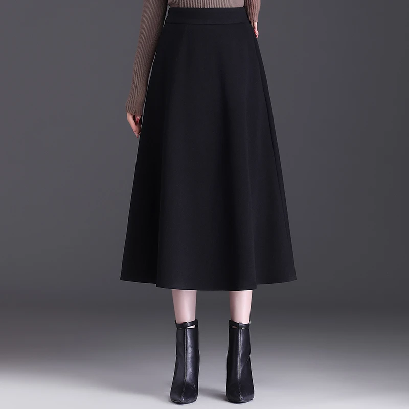 【毛呢三片】秋冬新款半身裙大摆高腰显瘦A字裙呢子半裙子中长款