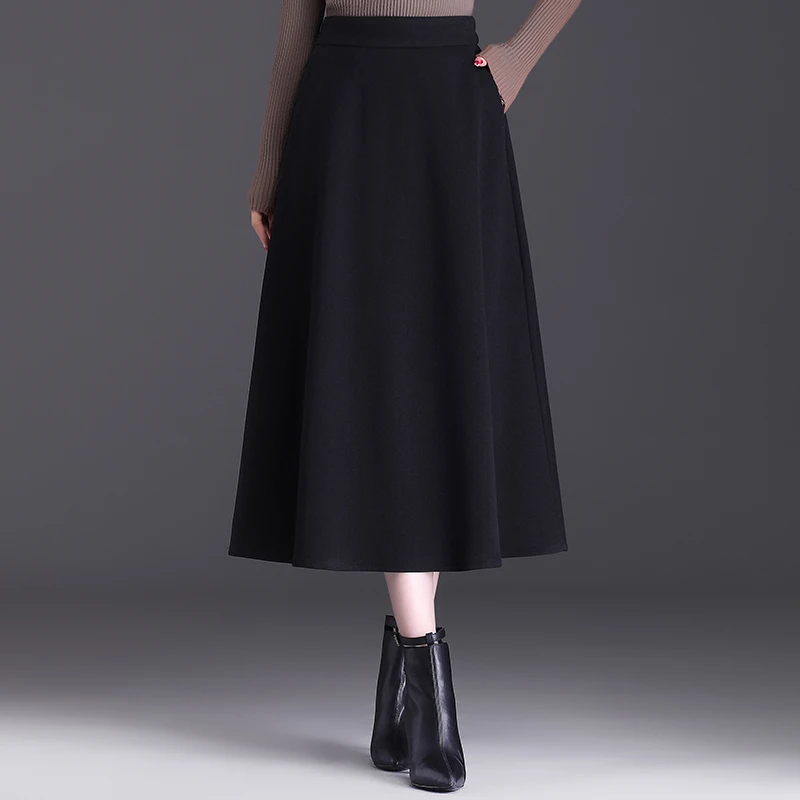 【秋冬】三片毛呢裙格子半身裙女a字裙中长款高腰休闲裙大摆裙子