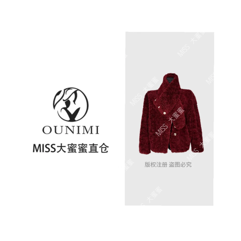2024冬季新款美丽诺全羊毛带围巾网红短款外套001