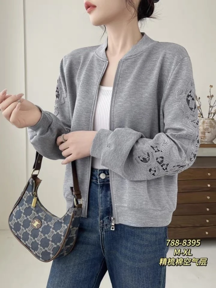 新款重工蕾丝刺绣开衫卫衣8395