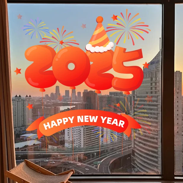 2025玻璃贴画喜庆窗花静电贴纸新年布置过年春节房间客厅阳台装饰