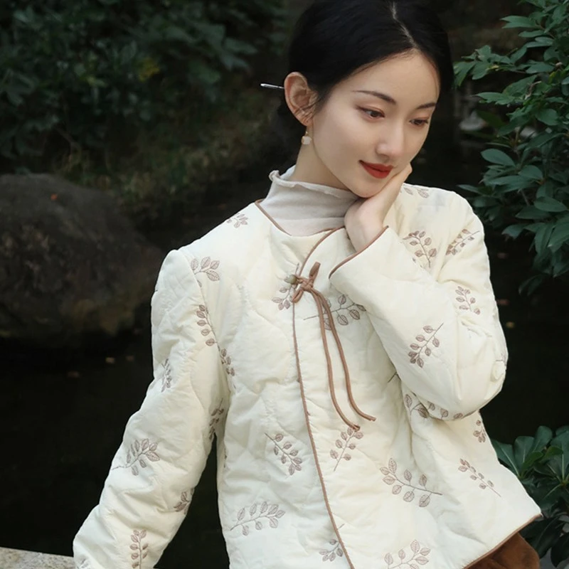 新中式国风棉衣夹棉短款轻薄款棉服女冬季汉服小棉袄复古禅意茶服