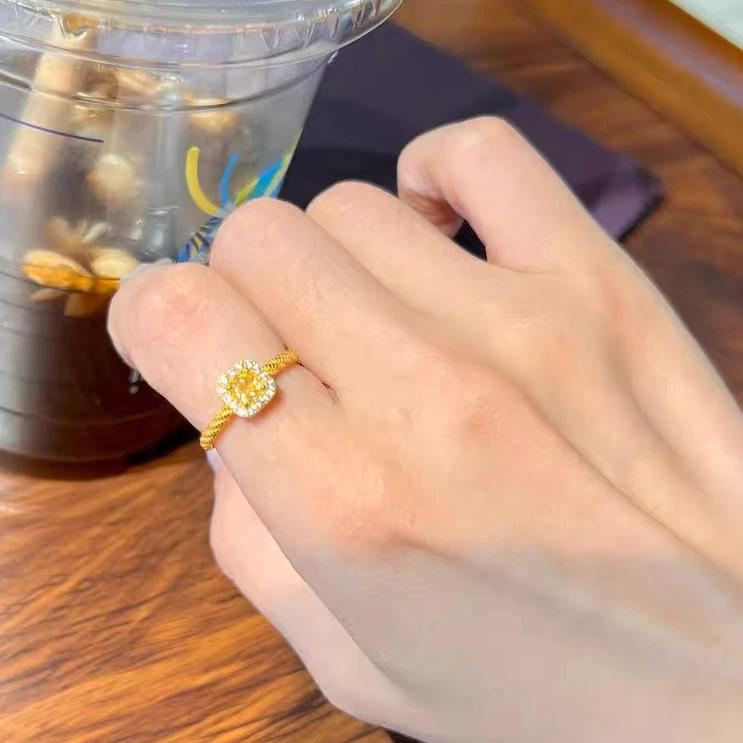 钛钢合成锆石戒指 方糖戒指气质精美镶嵌工艺活口可调节