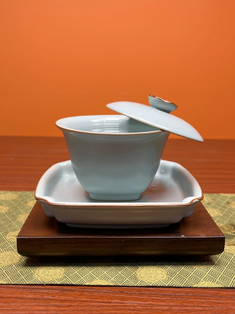 茶具盖碗悬停三才盖碗青澹天青汝窑开片可养陶瓷高端泡茶器杯防烫