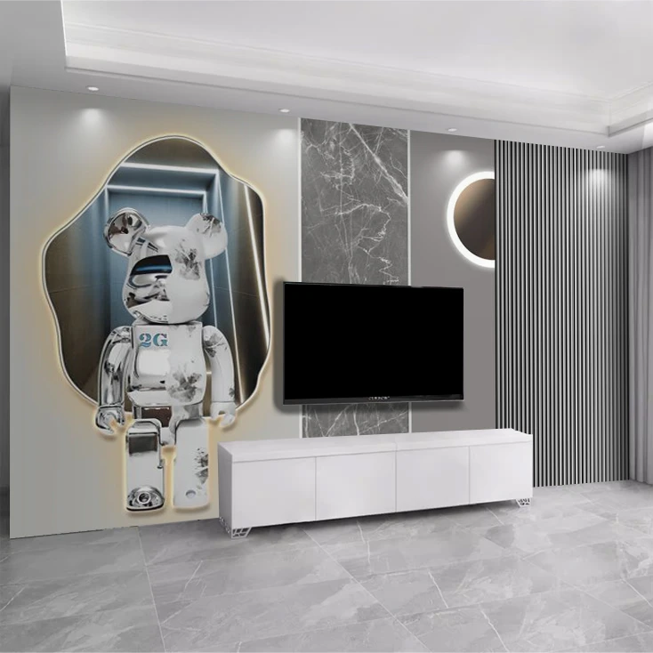 潮牌暴力熊2025新款电视背景墙纸现3d立体装饰壁布直播间轻奢壁画