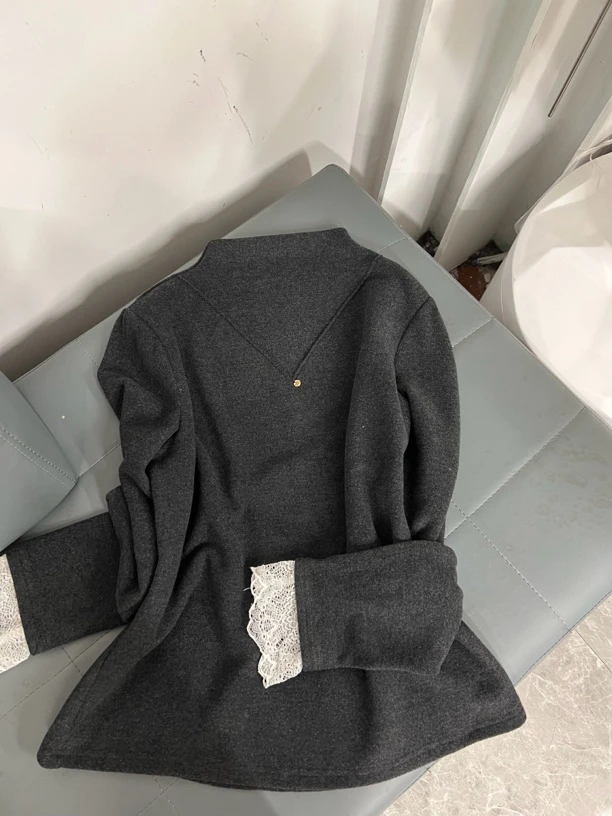 665长袖纯色打底衫蕾丝黑色网红保暖修身型百搭加厚