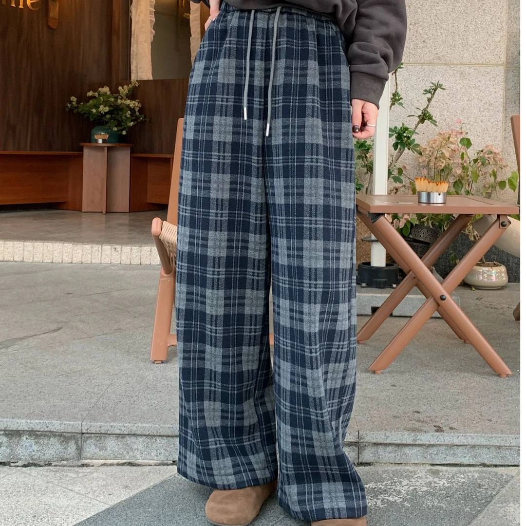 SUNCC自制 复古派 冬季加绒气质百搭显瘦高级调性松紧腰格子裤