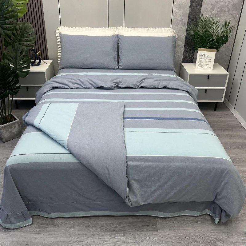 100棉全棉色织水洗棉全棉双人亲肤套件 纯棉单层纱布水洗棉四件套