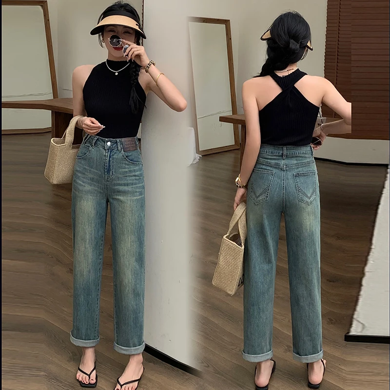 女男友裤显瘦高腰直筒宽松阔腿裤小个子夏季外穿薄款九分百搭