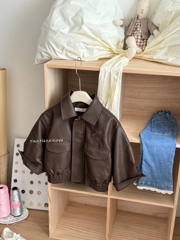 【XTL】2024新秋韩版棕色皮衣外套88022