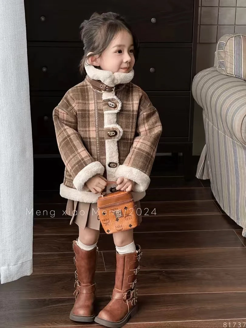 XTL】2024新冬款韩系格子加厚毛毛外套81737