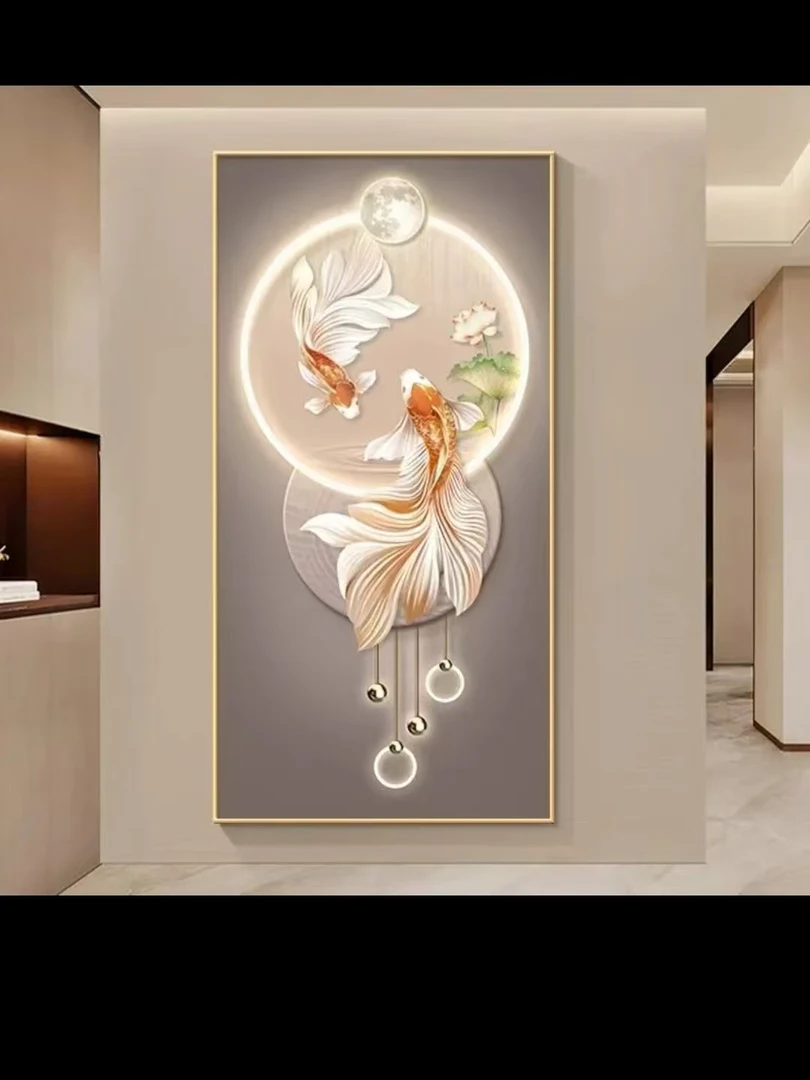 轻奢【锦鲤送福】213玄关装饰画平面晶瓷装饰画走廊过道装饰画捡漏