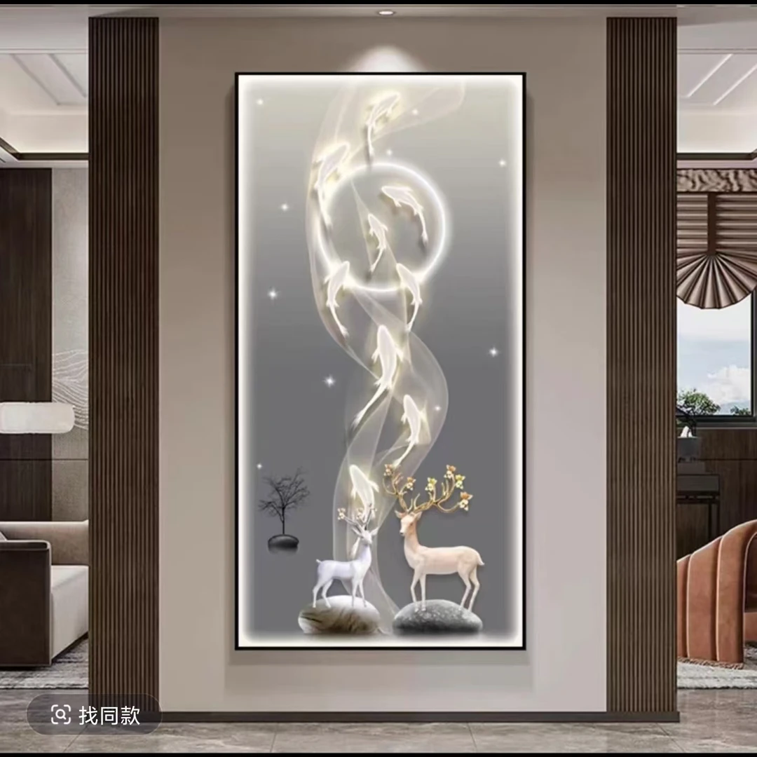 轻奢玄关装饰画【九鱼纳福】209平面晶瓷装饰画走廊过道装饰画捡漏