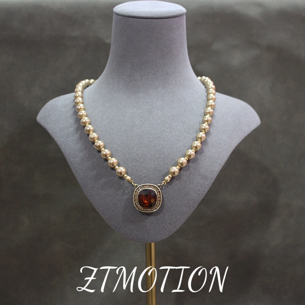 铜合金项链 中古vintage复古做旧琉璃珠项链方糖耳夹