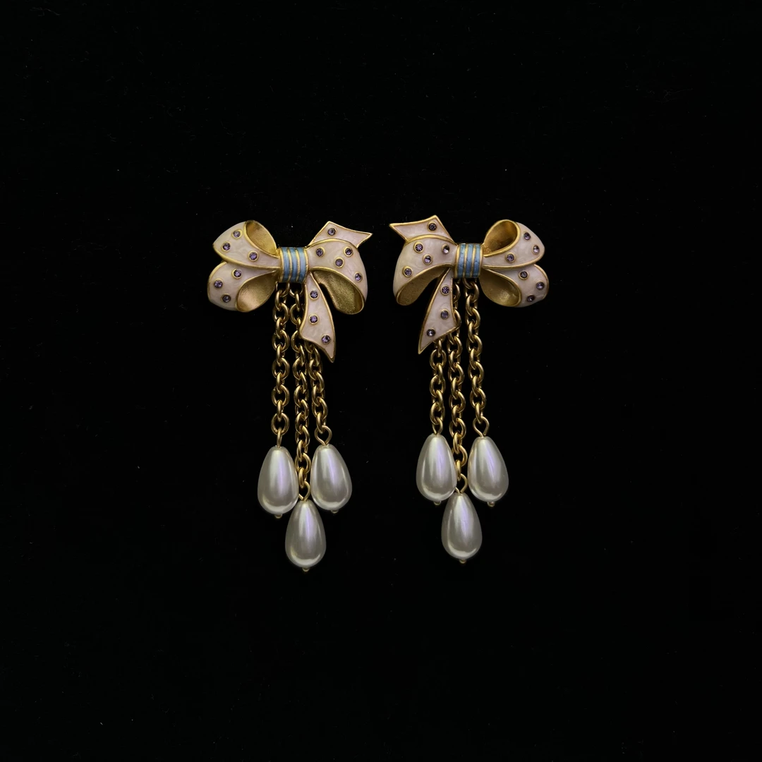 铜合金耳饰 法国老牌琉璃珠古风精致气质时尚复古简约