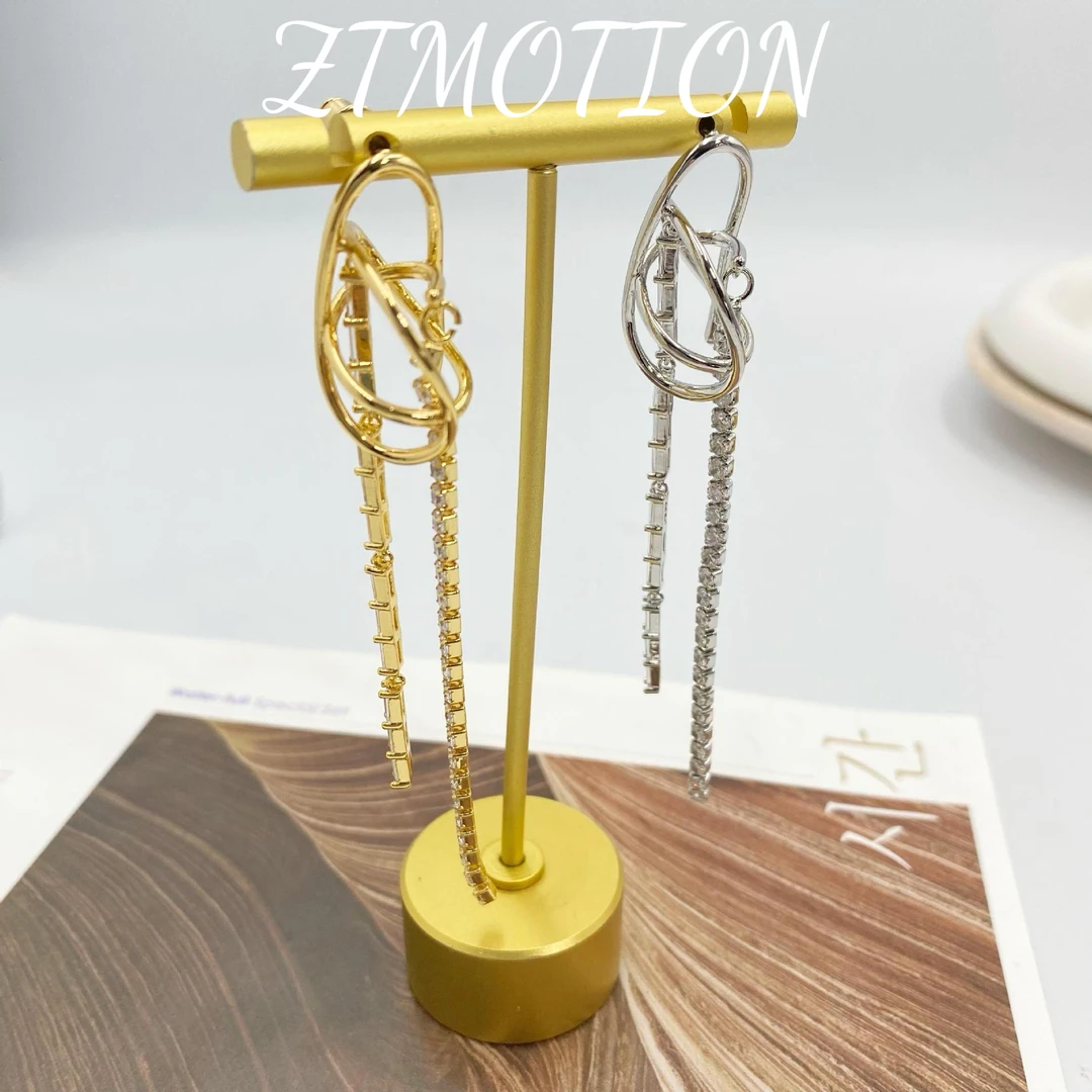 铜合金耳饰 西班牙小众设计长款气质流苏天然锆石ins风高级感百搭