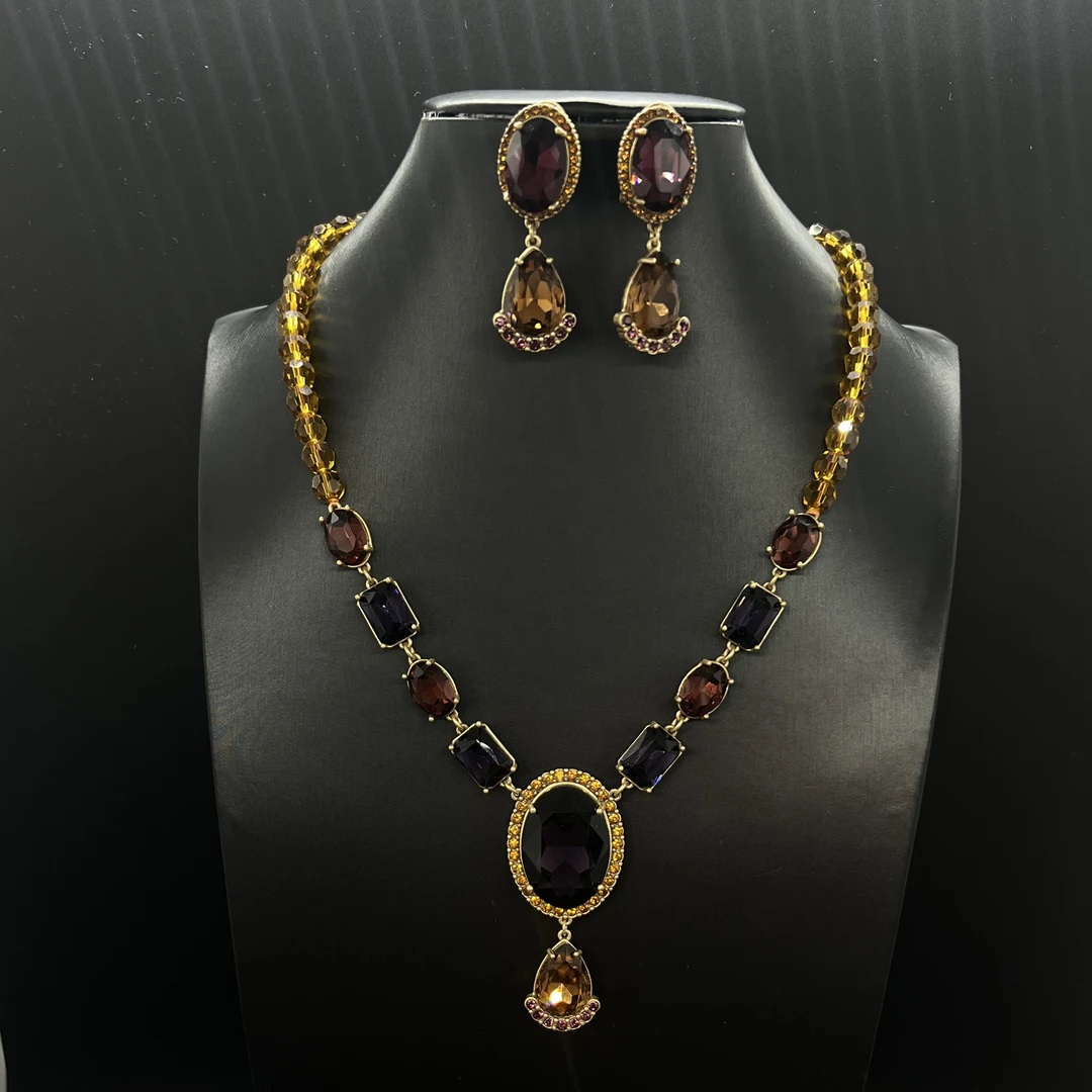 铜合金项链 中古设计师款套装复古优雅宫廷风镶嵌