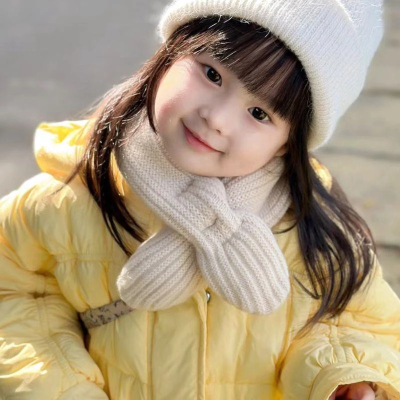 婴幼儿围巾男女宝宝秋冬百搭纯色交叉围巾儿童针织保暖毛线围脖潮