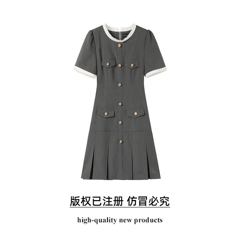 【暗影密语】2024气质压褶连衣裙女装夏季新款大码拼接裙子编码A03