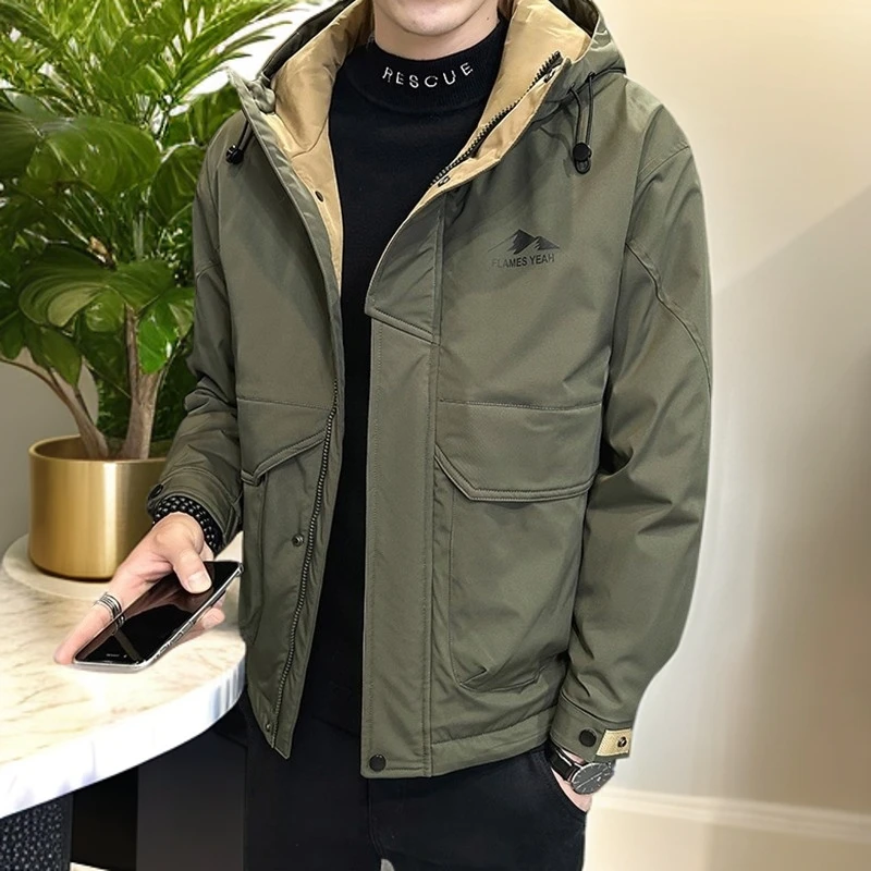 维比萨玻棉服外套男士新款秋冬季冲锋衣潮流工装休闲加厚连帽夹克