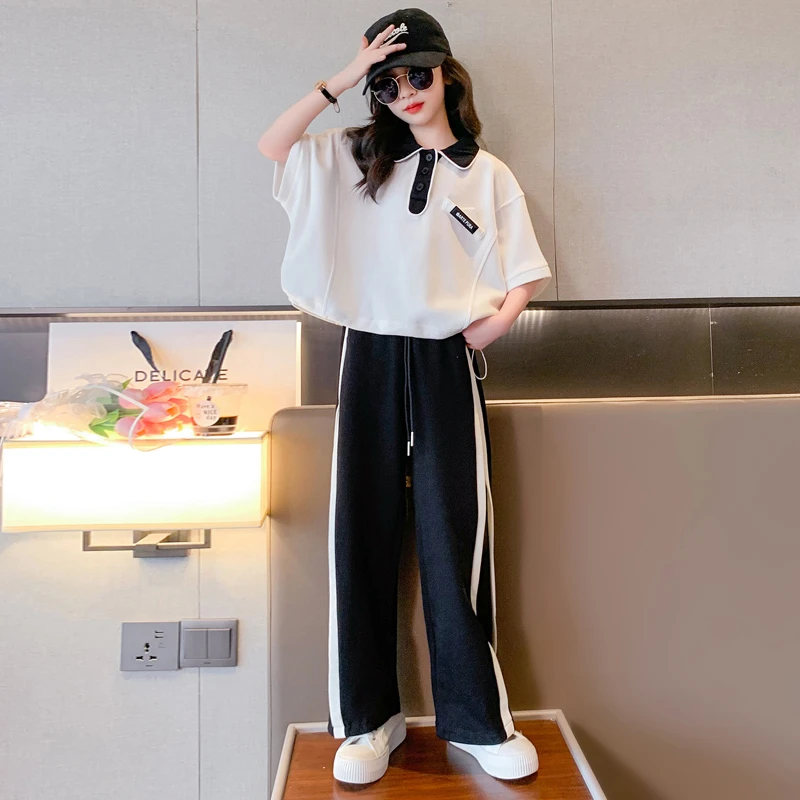 女童夏季套装2023新款网红儿童时髦洋气夏装中大童休闲短袖两件套