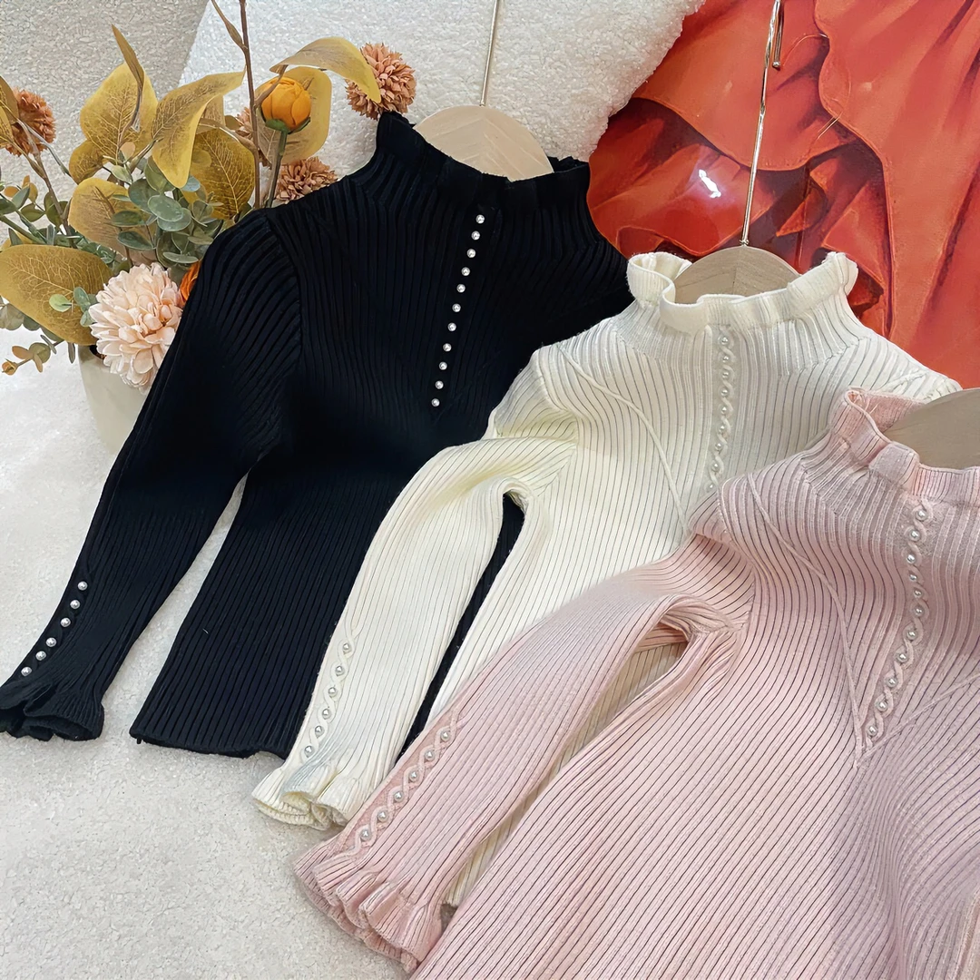 女童2024年新款针织衫高定珍珠套头洋气打底衫儿童百搭秋冬洋气款