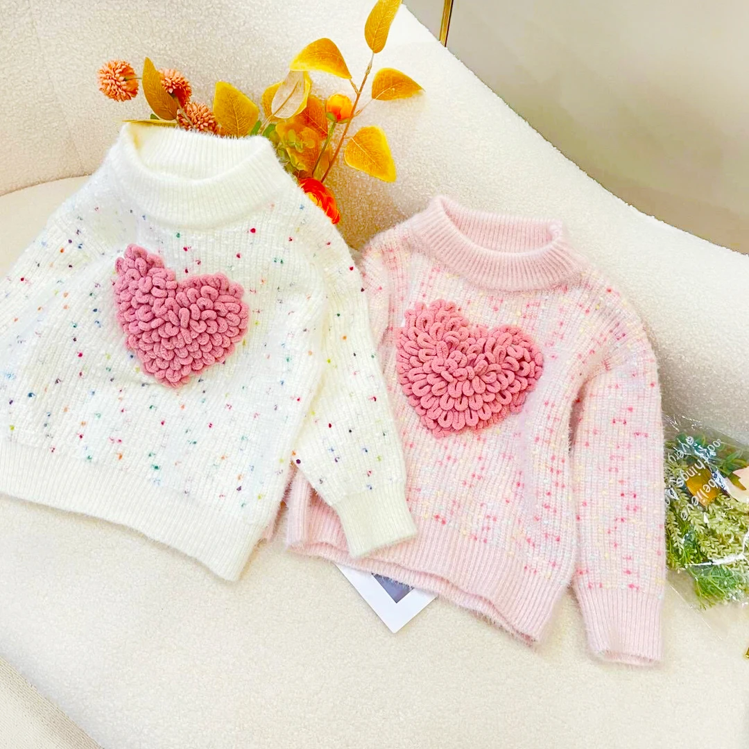 女童儿童秋冬季套头洋气冬装韩版爱心毛衣外套