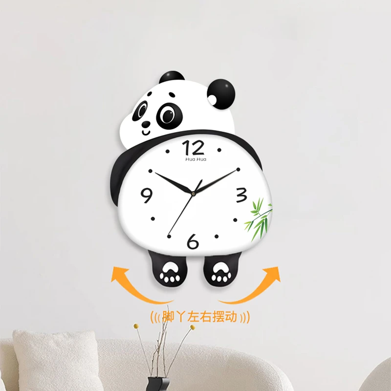 熊猫摇摆钟表客厅墙上挂钟家用静音石英钟新款时钟日历创意挂表免