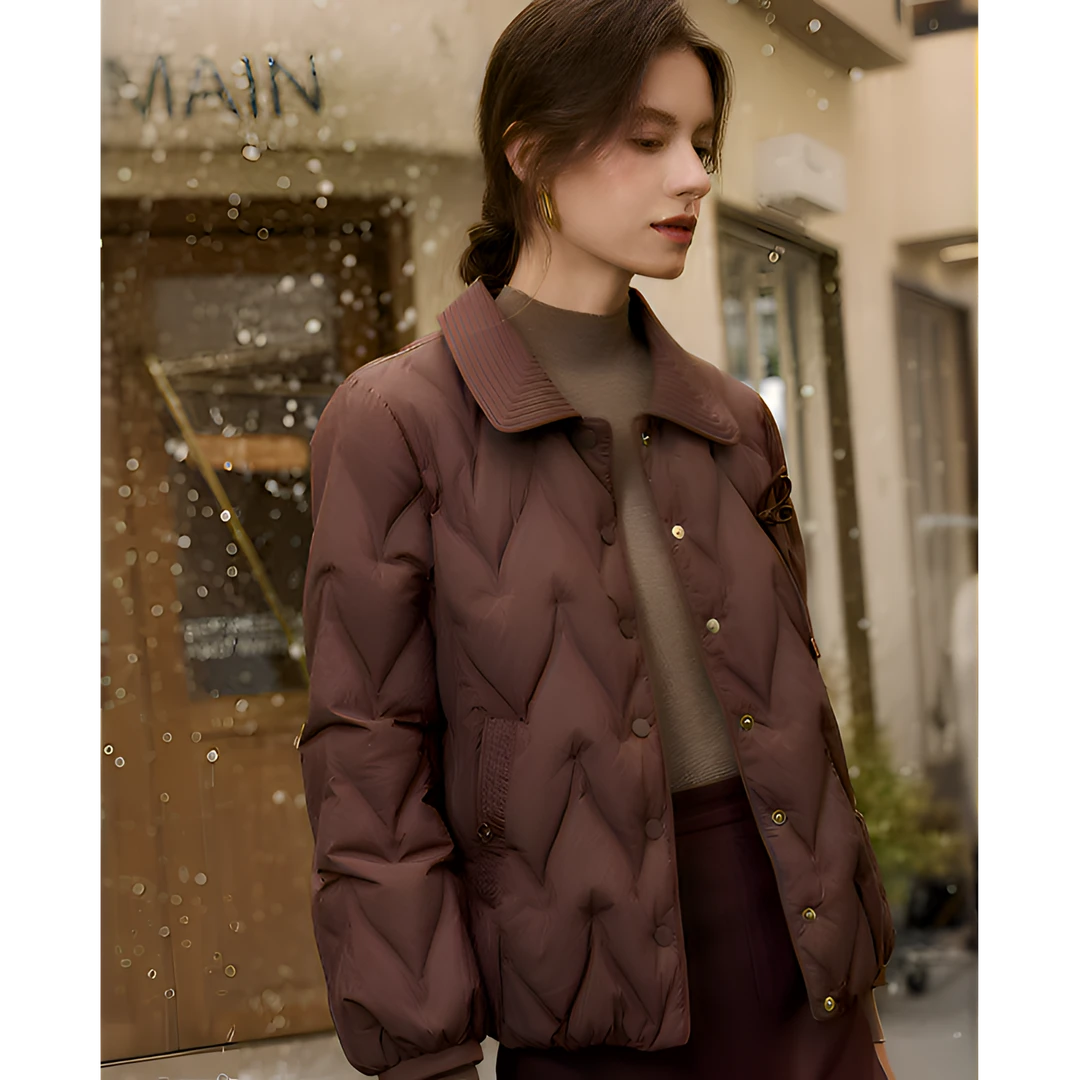 1108款小翻领时尚短款羽绒小个子女款休闲百搭轻薄保暖秋冬羽绒服