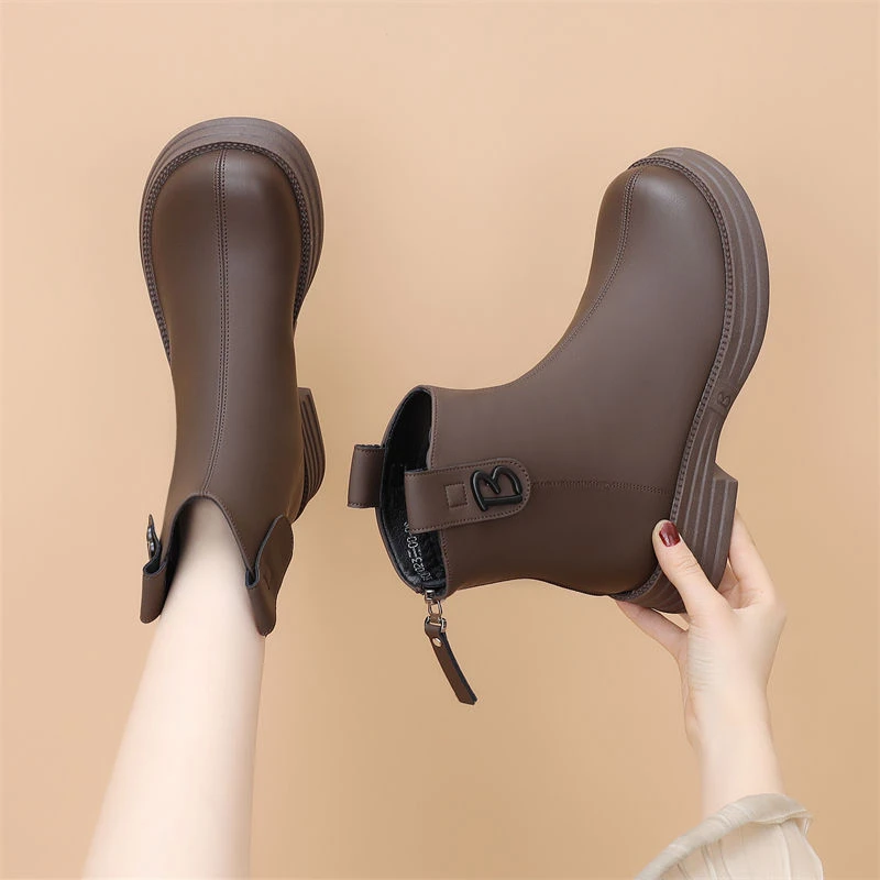 舒适马丁靴女士英伦风秋冬新款厚底切尔西短时尚瘦瘦靴加绒棉靴ps