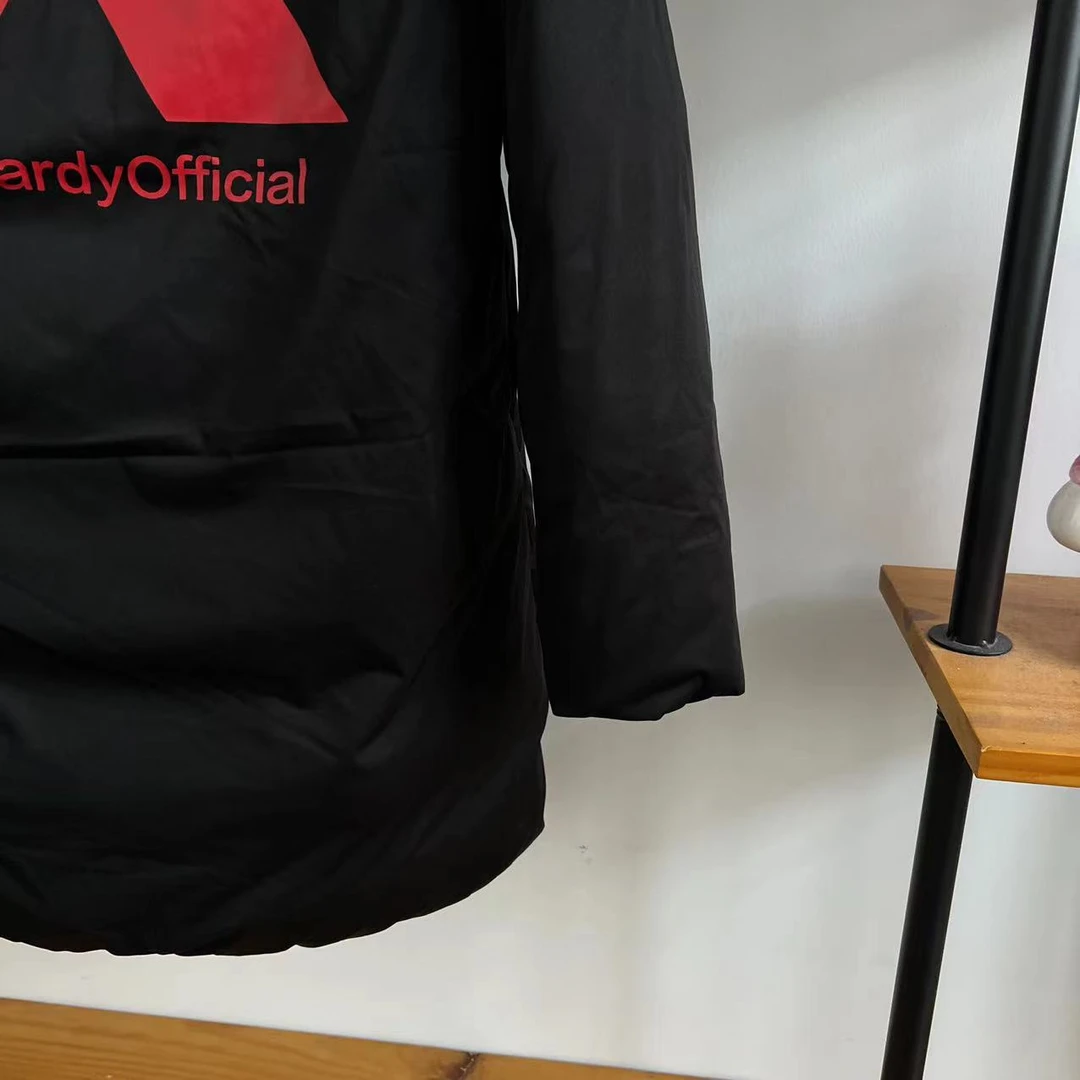 （11.11）EX M-3潮牌冬季情侣款字母印花黑色连帽羽绒服 88465