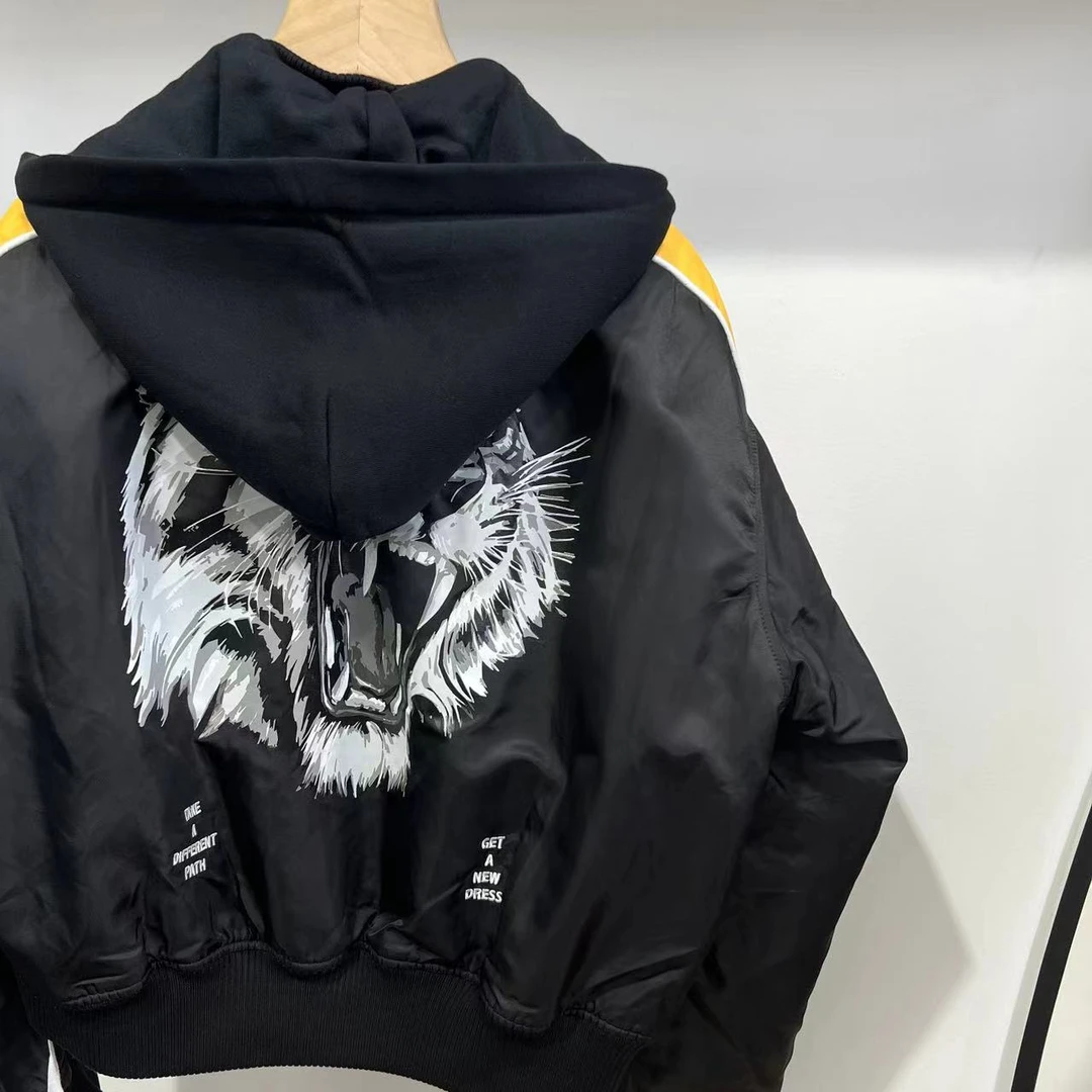 （11.11）EX 潮牌女士后背虎头印花连帽棉衣外套 13510