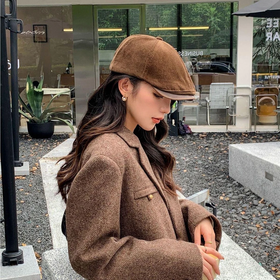 POINT%-前进帽女美式复古百搭反戴鸭嘴帽大头围显脸小画家帽