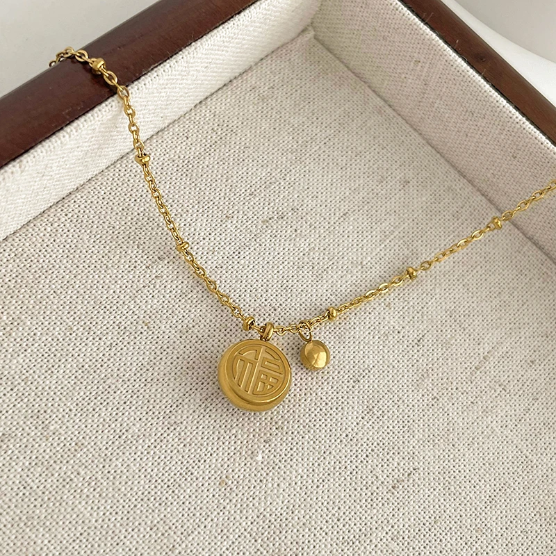 钛钢项链 福字吊坠项链女不掉色轻奢小众高级锁骨链新款爆款