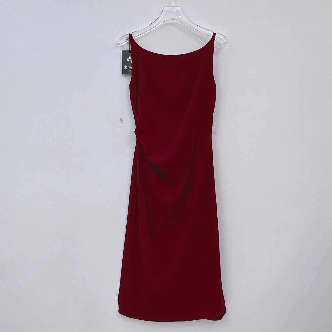 2273女装连衣裙气质时尚百搭夏季外穿红色修身洋气纯色无袖连衣裙