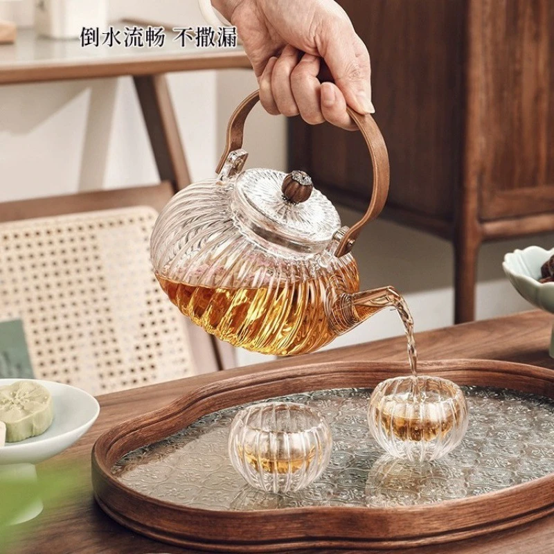 优选玻璃花茶壶提梁壶茶杯下午茶具 围炉煮水果茶壶 养生耐热