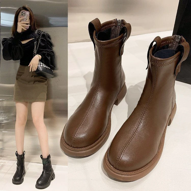 厚底马丁靴女2023冬新款百搭韩版软底舒适保暖短靴