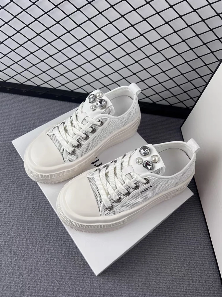 SUSU 厚底网纱水钻网面透气系带休闲板鞋150（D6+1）前5四