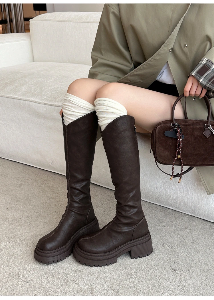 SUSU 百搭时尚厚底不过膝高筒骑士长靴 199-17 四前中1