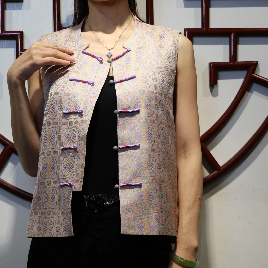 新中式休闲马甲百搭夏季复古双面宽松马夹印花民族风