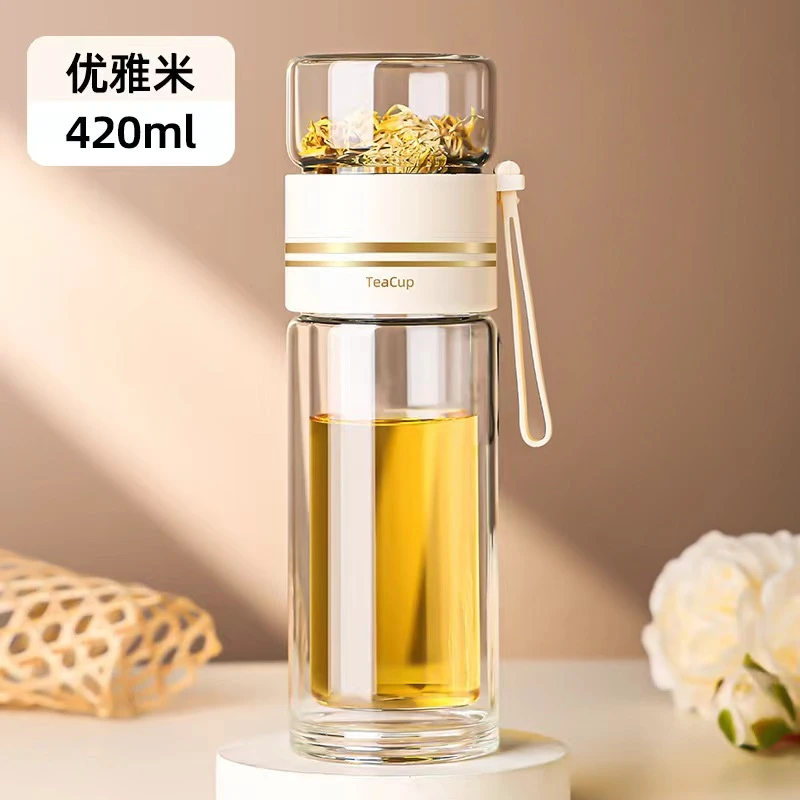 高硼硅单双层泡茶玻璃杯茶水分离耐高温