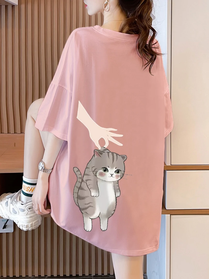 大码短袖T恤女新款爆款圆领半袖白色内搭修身中长款小个子上衣