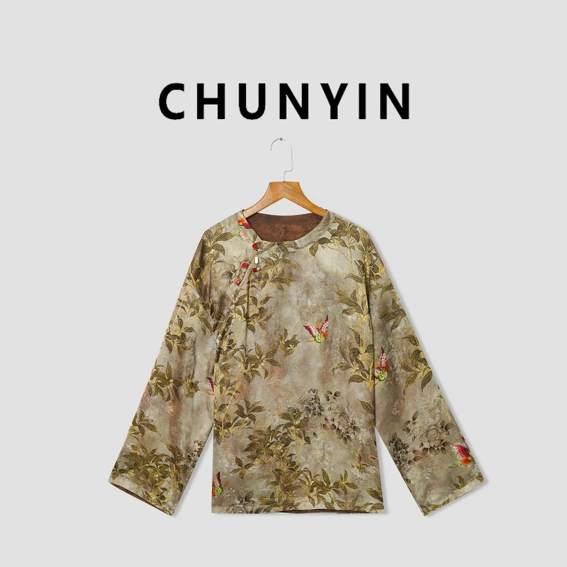 李心儿【淅蝶双面穿】新中式国风设计师提花时尚T恤26399