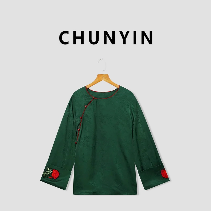 李心儿【玉嫣然】新中式国风设计师提花时尚T恤27693