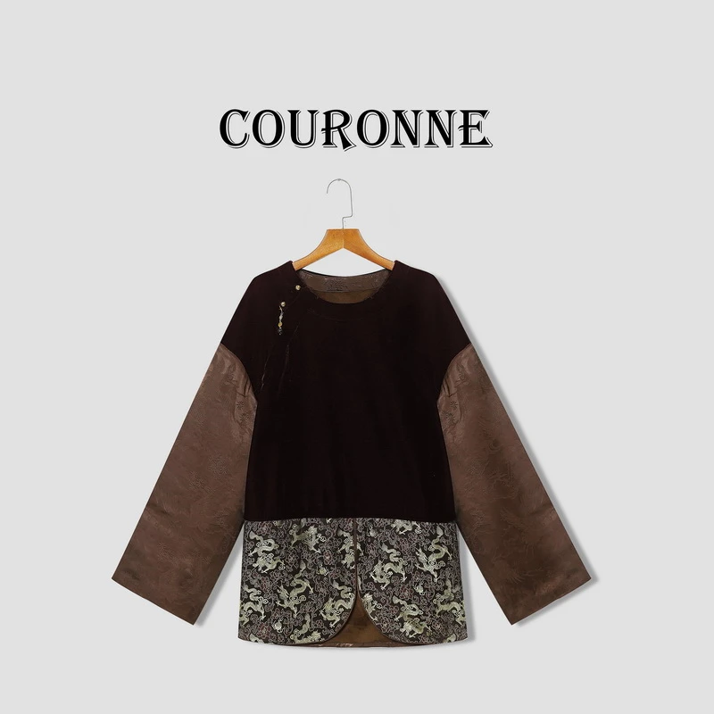 李心儿【夜澜清】新中式国风设计师WB夹棉提花长袖T恤19853