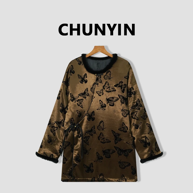 李心儿【蝶舞翩翩】新中式国风设计师提花时尚夹棉长袖30526