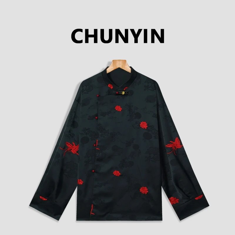 李心儿【红蝶恋长袖】新中式国风设计师提花时尚长款盖臀长袖30574