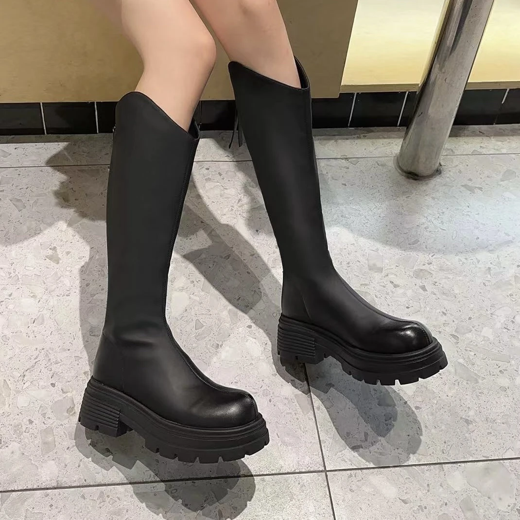 【茜茜同款】跟高6CM  筒高37CM圆头弧形靴
