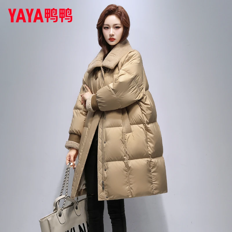 YAYA/鸭鸭中长款羽绒服女2025年新款韩版小个子翻领高级感外套